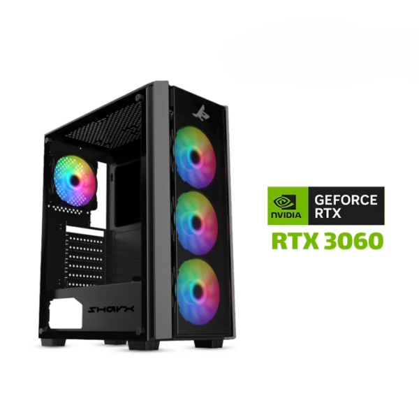 Gaming PC i5-12400F Processor, H610 Motherboard, 16GB DDR4 RAM, 1TB NVMe SSD, RTX 3060 12GB VGA, 650 WATT PSU, Sharx Striker Mid Tower Gaming Case, 4x Pre-Installed RGB Fans, USB WiFi Adapter, Windows 11 Pro License