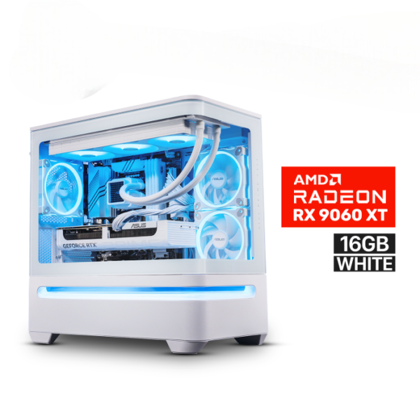 Gaming PC AMD Ryzen 5-9600X, MSI PRO B650M-P DDR5 Motherboard, 32GB DDR5 RAM, 1TB NVMe SSD, Sapphire PURE Radeon RX 9060 XT 16GB White GPU, 750W PSU, L240 Liquid Cooler White, Asus Prime AP202 Mid Tower White Case, Windows 11 Pro