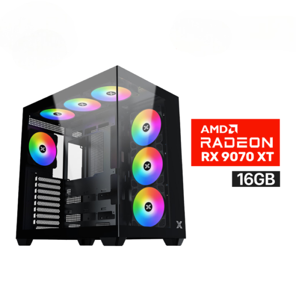 Gaming PC – AMD Ryzen 7 9800X3D, ASUS TUF B850 WiFi Motherboard, 32GB DDR5 RAM, 2TB NVMe Gen4 SSD, ASUS Prime RX 9070 XT 16GB GPU, 850W Gold PSU, ASUS Prime L360 Liquid Cooler, Xigmatek Aqua V Air Case 7x RGB Fans, Windows 11 Pro