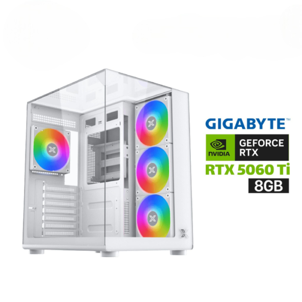 Gaming PC AMD Ryzen 5 9600X, Gigabyte B850M DS3H ICE DDR5 Motherboard, 16GB DDR5 RAM, 1TB NVMe SSD, GigaByte RTX 5060 Ti EAGLE OC ICE 8GB GPU, 750W PSU, L240 White Liquid Cooler, Xigmatek Aqua Compact,USB WIFI, Win 11 Pro