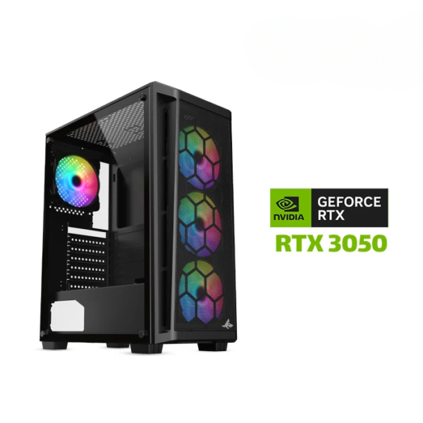 Gaming PC i5-12400F, H610 MotherBoard, 16GB DDR4 RAM, 1TB NVMe SSD, RTX 3050 8GB VGA, 650 WATT PSU, Sharx Razorfin ATX Mid Tower Gaming Case, USB WiFi Adapter, Windows 11 Pro License