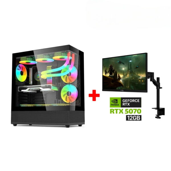 Gaming PC Intel Core i7-14700F, MSI B760 D5 WiFi Motherboard, 32GB DDR5 (6000) RAM, 2TB NVMe SSD, PNY RTX 5070 12GB GPU, 750W Gold PSU, L240 Liquid Cooler, Acer V930B Case 6x RGB Fans, Windows 11 Pro + HyperX Armada 27" 2K 165Hz Monitor