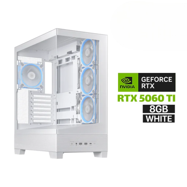 Gaming PC RYZEN 5-9600X Processor, Asus Prime B850M-K Motherboard, 16GB RAM DDR5, 1TB SSD NVMe, ASUS DUAL RTX 5060 TI 8GB VGA White, 850 WATT PSU, L240 Liquid Cooler, Asus A31 Plus Mid Tower Case, USB Wi-Fi Adapter, Windows 11 Pro License