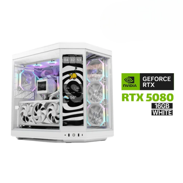 Gaming PC Ryzen 7 9800X3D,ROG STRIX X870-A WIFI,64GB D5 RAM,WD 2TB SSD GEN-4, RTX 5080 16GB White,TUF 1000 GOLD WATT White,Lian-Li HydroShift 360R LCD 360MM,Lian-Li RGB (6x) Fans,HYTE Y70 Touch Infinite-14.5" Screen Case,Lian-Li Strimers,Win 11 Pro